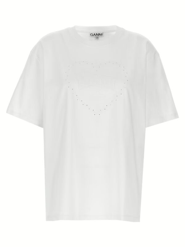 Rhinestone logo embroidery T-shirt GANNI White