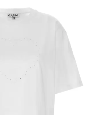 Rhinestone logo embroidery T-shirt Woman GANNI White