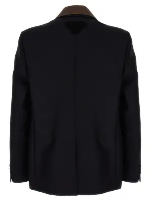 Removable collar single-breasted blazer Man PRADA Blue