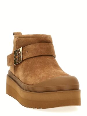 'Mellow Shearling Platform' ankle boots 165421200 TORY BURCH Brown
