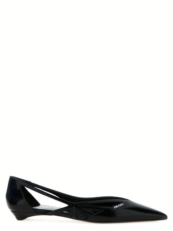 Cut-out leather ballet flats PRADA Black