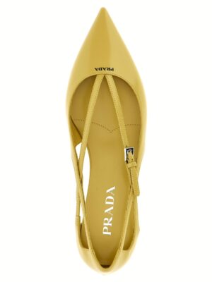 Logo leather ballet flats 100% cow leather (Bos Taurus) PRADA Yellow