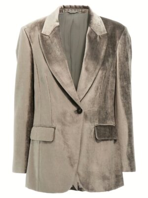 Single-breasted chenille blazer BRUNELLO CUCINELLI Gray
