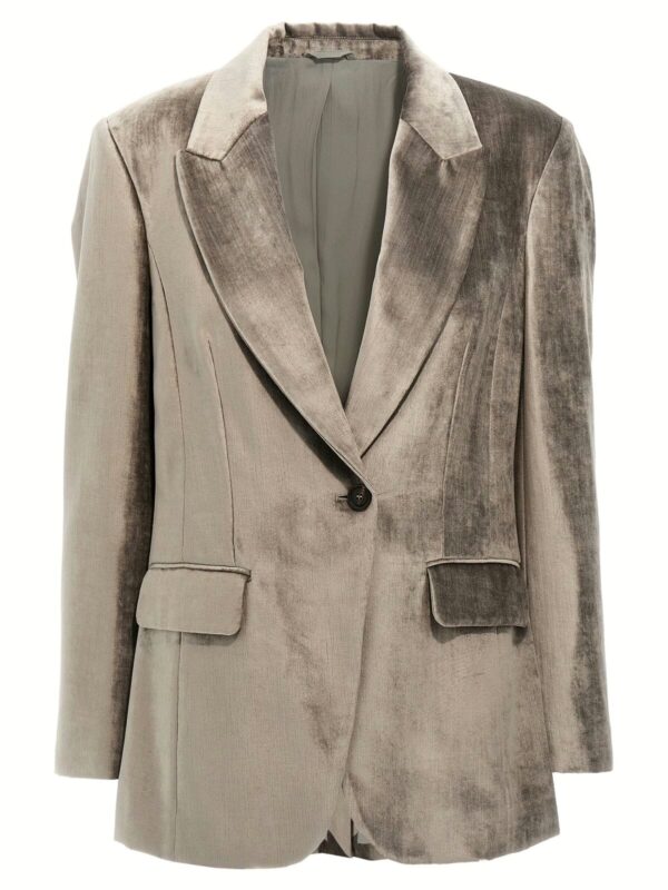 Single-breasted chenille blazer BRUNELLO CUCINELLI Gray