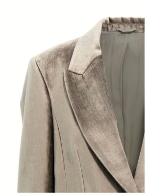 Single-breasted chenille blazer Woman BRUNELLO CUCINELLI Gray