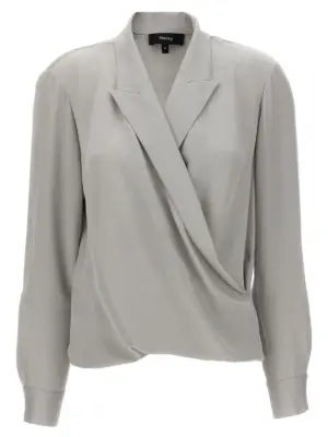 'PK Label Wrap' blouse THEORY Gray