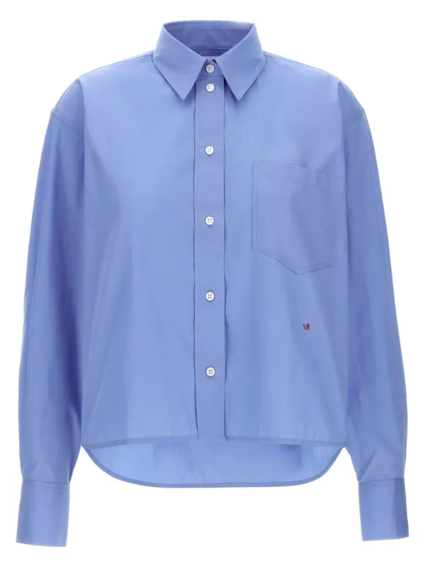Cropped shirt with logo embroidery VICTORIA BECKHAM Light Blue