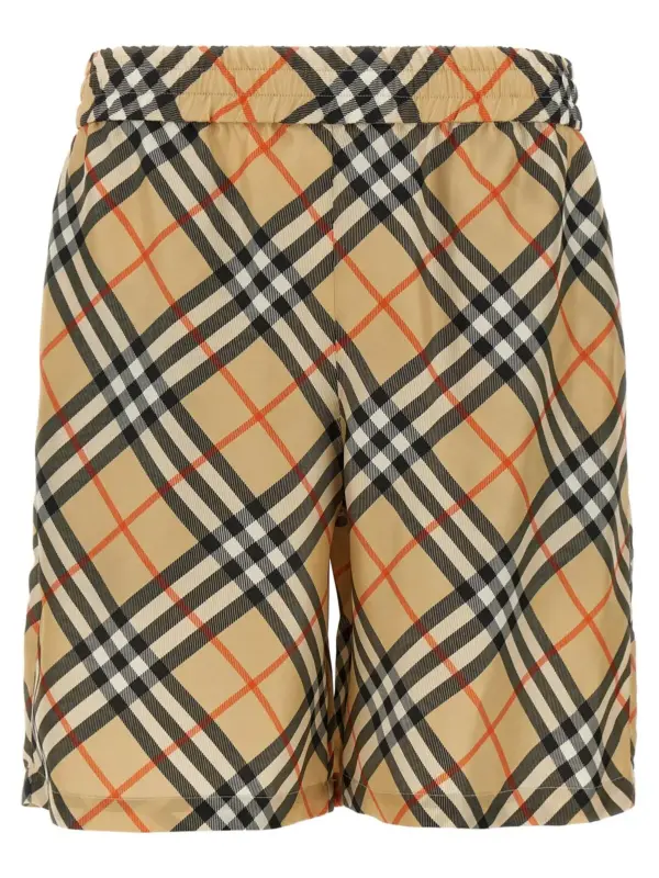 Check silk bermuda shorts BURBERRY Beige