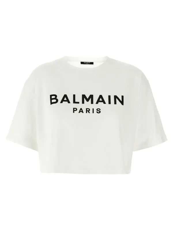 Logo crop T-shirt BALMAIN White/Black