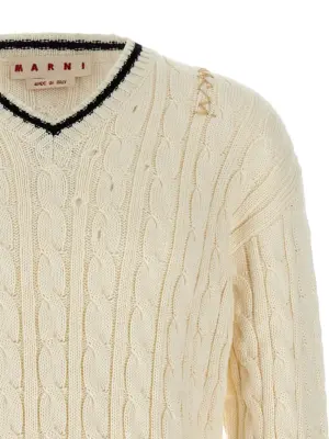 'V' neckline sweater Man MARNI White