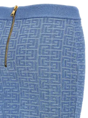 'PB' mini skirt 78% viscose 17% metal 5% polyester BALMAIN Light Blue