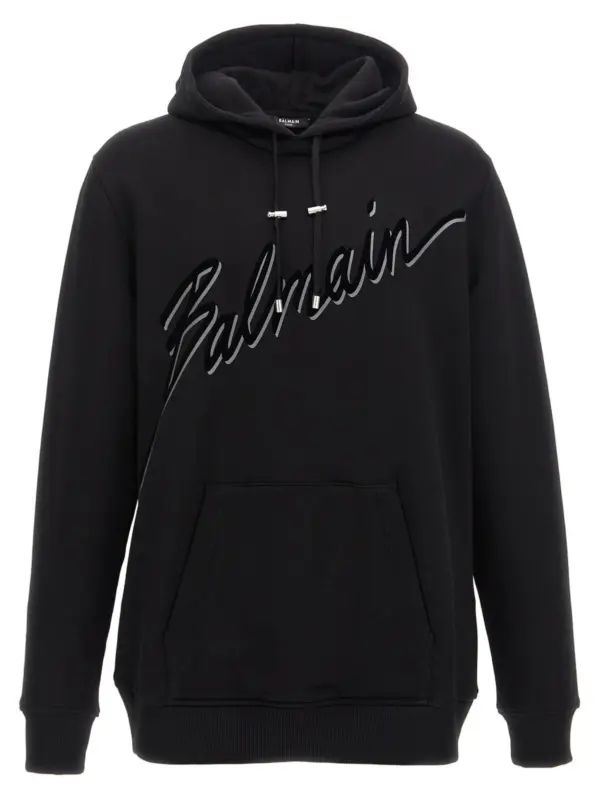Velvet logo hoodie BALMAIN Black