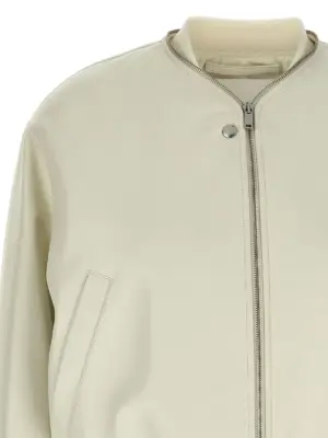 Leather bomber jacket Woman JIL SANDER White