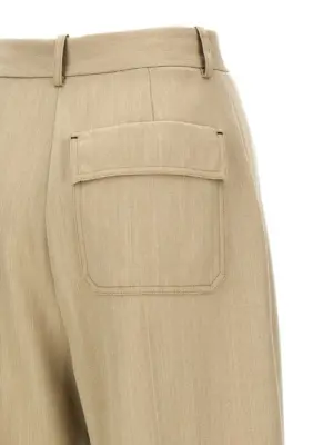 Maxi turn-up pants 100% wool VICTORIA BECKHAM Beige