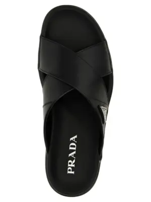 Logo sandals 100% calfskin leather (Bos Taurus) PRADA Black