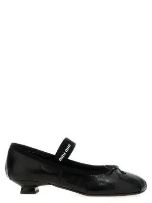 Logo bow ballet flats MIU MIU Black