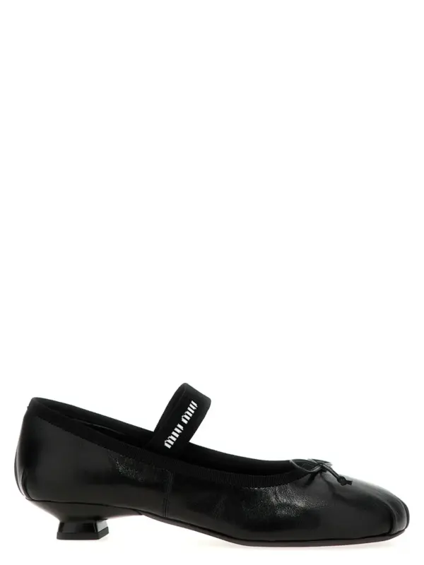 Logo bow ballet flats MIU MIU Black