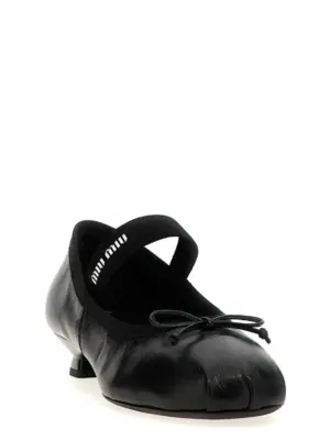 Logo bow ballet flats 5I348EF025011F0002 MIU MIU Black