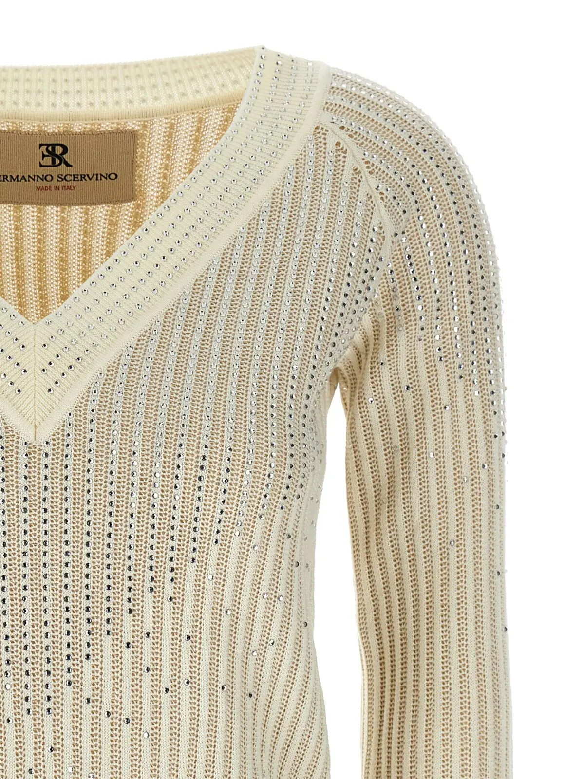 Светр Ermanno Scervino Rhinestone Білий 3 Rhinestone sweater Woman ERMANNO SCERVINO White
