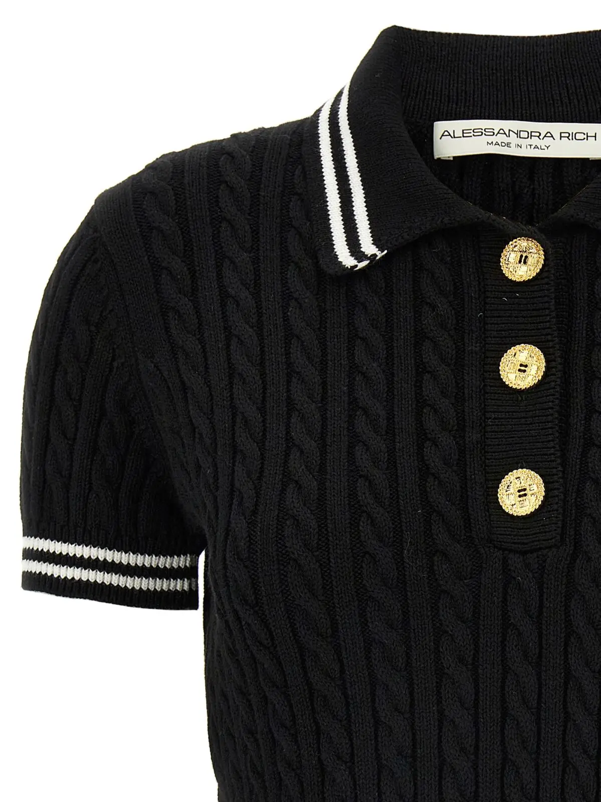 Поло Alessandra Rich Braided Чорно-біле 3 Braided polo shirt Woman ALESSANDRA RICH White/Black