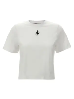 'Anchor embroidery pannelled cropped' T-shirt J.W.ANDERSON White