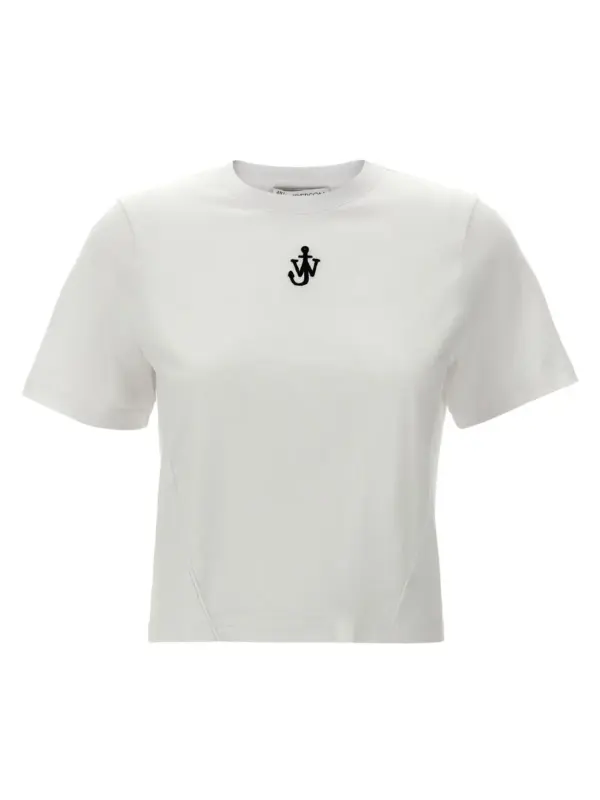 'Anchor embroidery pannelled cropped' T-shirt J.W.ANDERSON White
