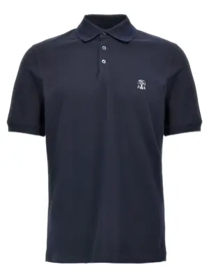 Logo piqué polo shirt BRUNELLO CUCINELLI Blue