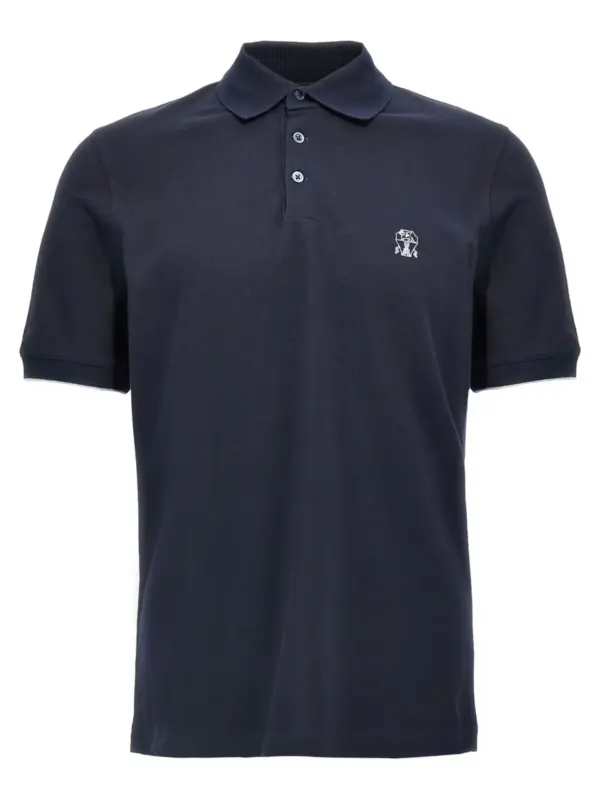 Logo piqué polo shirt BRUNELLO CUCINELLI Blue