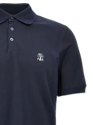 Logo piqué polo shirt Man BRUNELLO CUCINELLI Blue