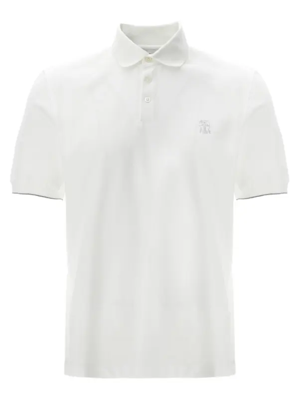 Logo piqué polo shirt BRUNELLO CUCINELLI White