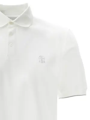 Logo piqué polo shirt Man BRUNELLO CUCINELLI White