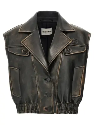 Logo nappa vest MIU MIU Brown