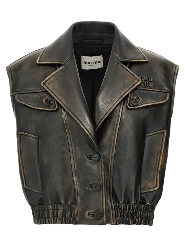 Logo nappa vest MIU MIU Brown