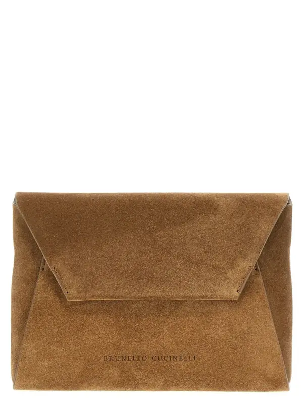 Monile suede clutch bag BRUNELLO CUCINELLI Brown