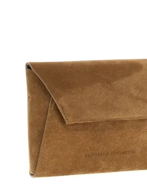 Monile suede clutch bag Woman BRUNELLO CUCINELLI Brown