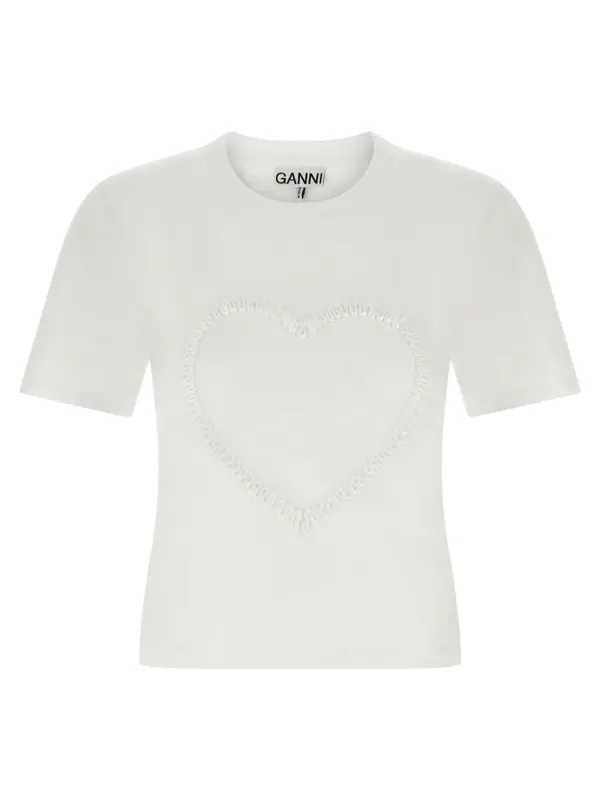 Heart embroidery T-shirt GANNI White