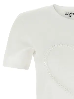 Heart embroidery T-shirt Woman GANNI White