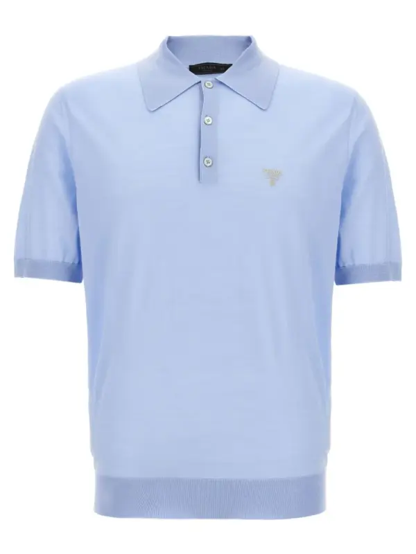 Wool polo shirt PRADA Light Blue