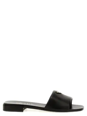 Logo leather sandals PRADA Black