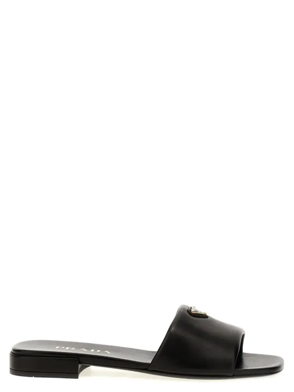 Logo leather sandals PRADA Black
