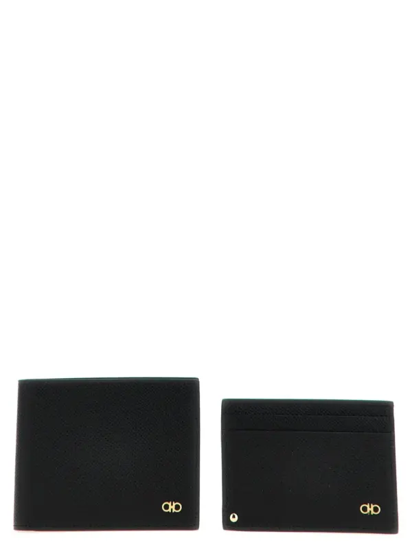 'Gancio' wallet + card holder set FERRAGAMO Black