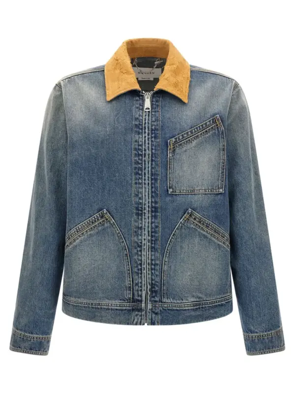 Suede denim jacket MCQUEEN Blue
