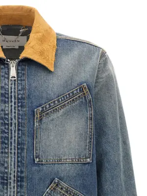 Suede denim jacket Man MCQUEEN Blue