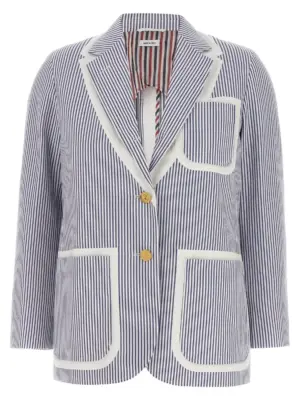 Single-breasted seersucker blazer THOM BROWNE Multicolor