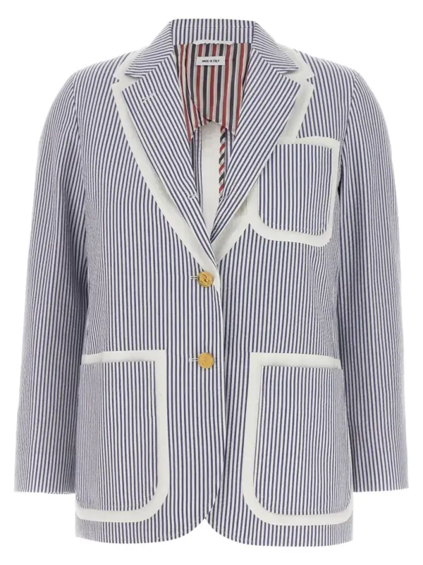 Single-breasted seersucker blazer THOM BROWNE Multicolor