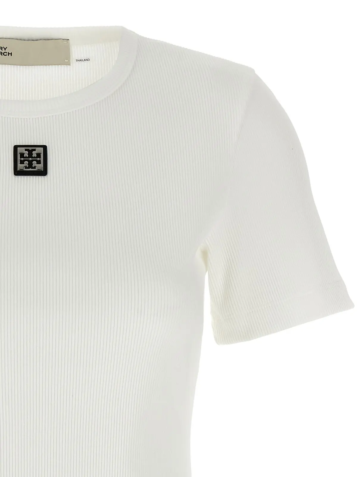 Футболка з логотипом Logo plaque Tory Burch Біла 3 Logo plaque t-shirt Woman TORY BURCH White