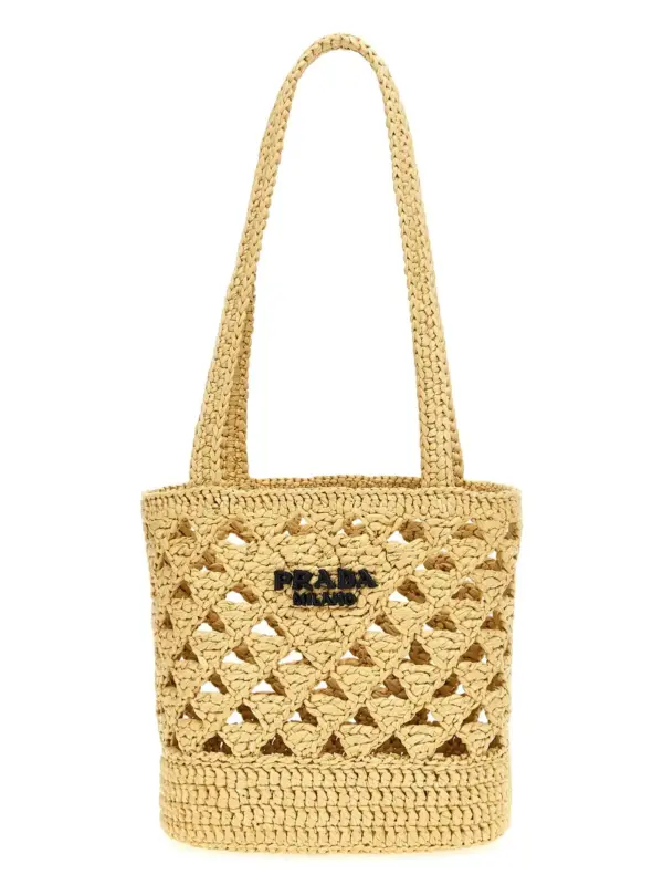 Crochet logo handbag PRADA Beige