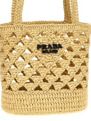 Crochet logo handbag Woman PRADA Beige