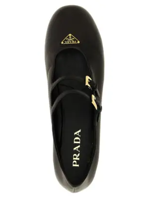 Double strap ballet flats 100% lamb leather (Ovis aries) PRADA Black