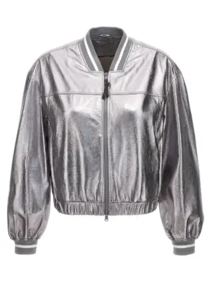 Laminated leather bomber jacket BRUNELLO CUCINELLI Silver